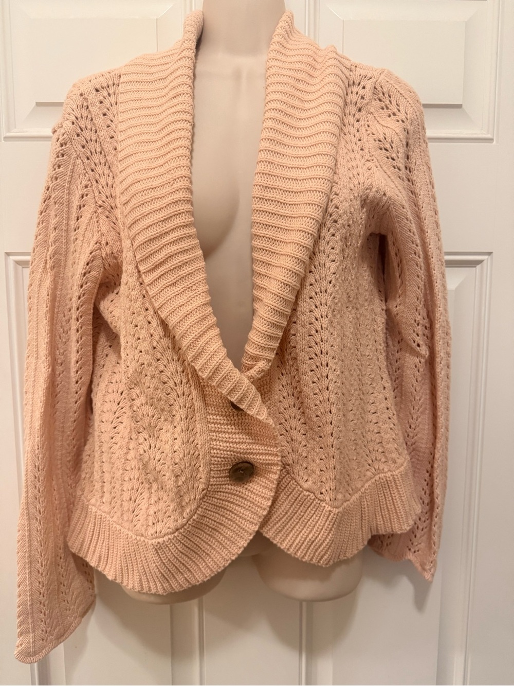 Chunky Knit Cardigan Button- L, Blush Pink